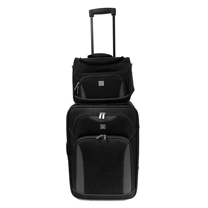 KINSTON Set de Valise cabine et Vanity assorti Milos - Avec poignée Trolley - Noir