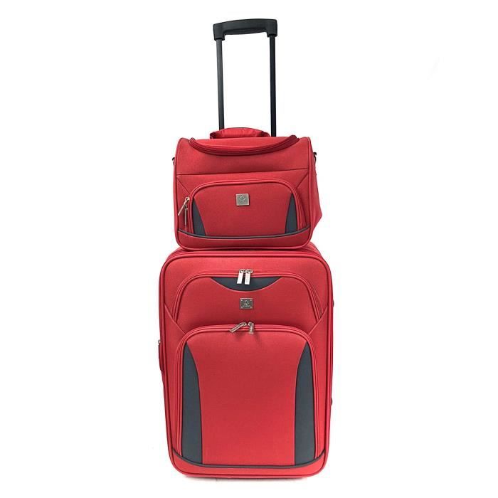 KINSTON Set de Valise cabine et Vanity assorti Milos - Avec poignée Trolley - Rouge