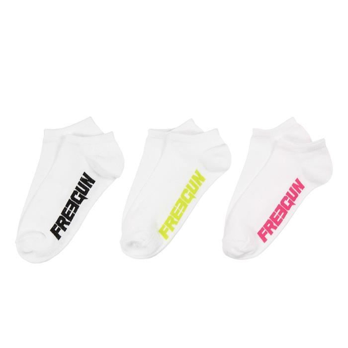 FREEGUN Lot de 3 Chaussettes Sneakers Blanc avec Logo Femme