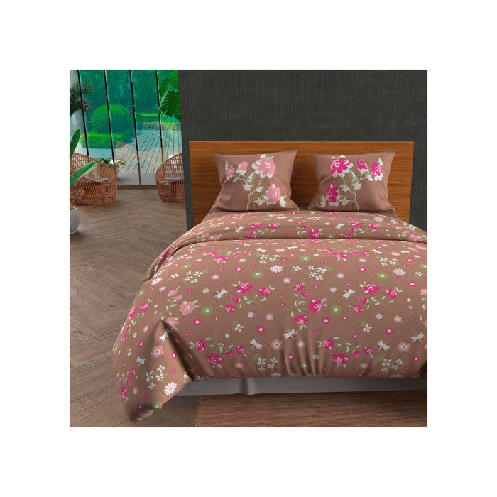 SOLEIL D'OCRE Parure de couette LEA 100% coton - 1 housse de couette 220x240cm + 2 taies d'oreiller - Marron taupe