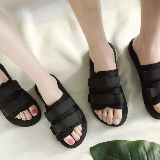 Mode noir Sandales Buckle Hommes Slipper Noir Femmes Cross Plage Chaussures 34jAcRL5qS