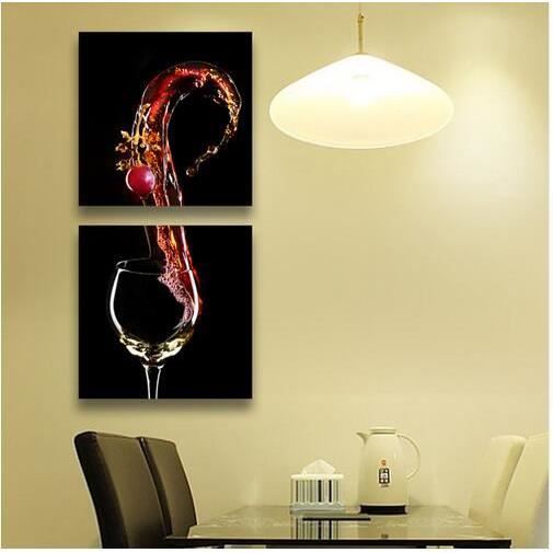 2 Panneaux Décoration Murale Peinture Décorative Verre De Vin