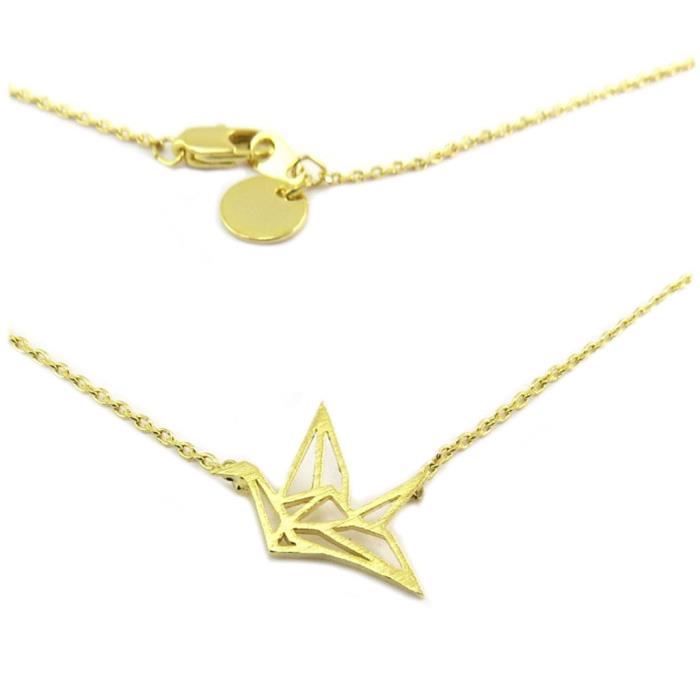 Collier Artisanal Origami Oiseau Doré 16x12 Mm P6951