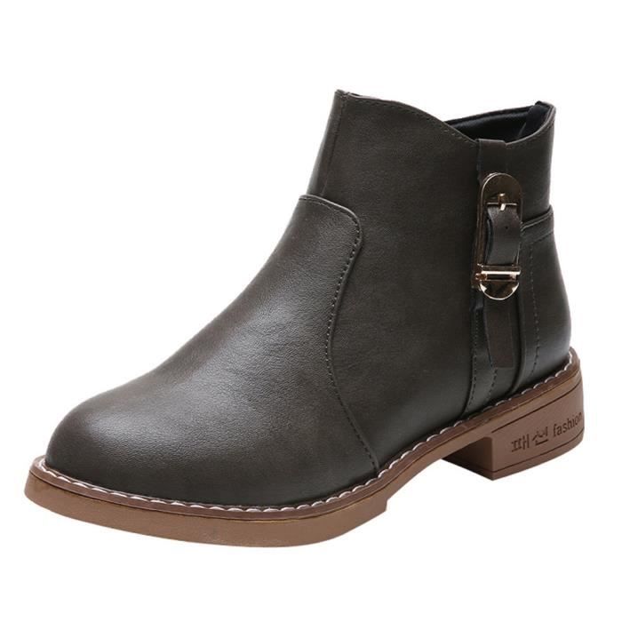 Plus Velours Toe Martain Chaussures À Ronde Cuir Carré Botte confor34 Shoes En Zipper Femmes Talon 7qvxw7n