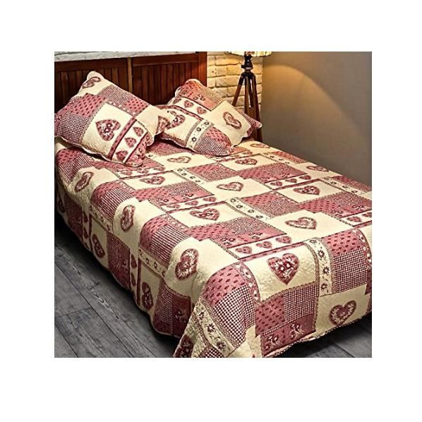 Plaid ,Jeté de lit ,Boutis Réversible , coeurs et ...