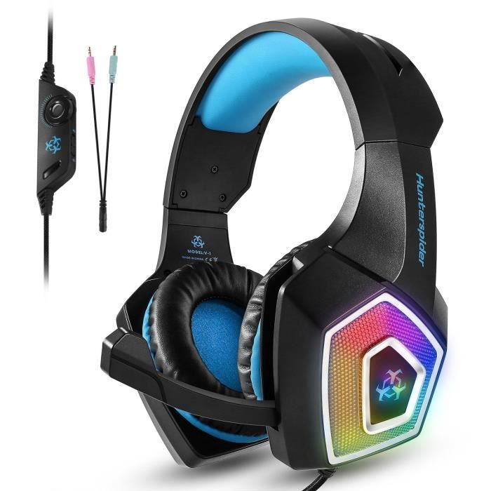 Tenswall Casque Gaming Ps4 Bleucasque Gamer Filaire Pc Avec Lumière