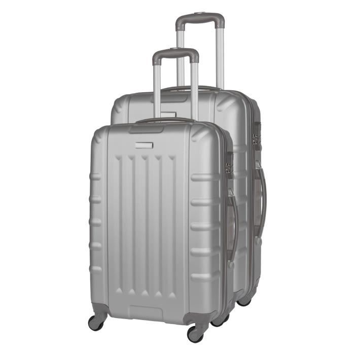 CDB Set de 2 Valises Chariots ABS et PC 4 roues 58-68 cm Argenté