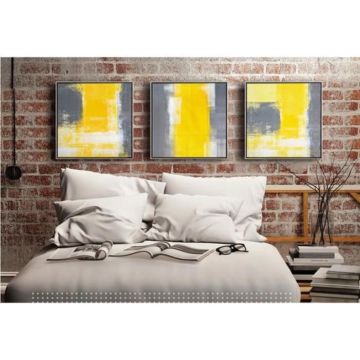 Mode Peinture Abstraite Jaune Et Grise Unframed 3 Panneau Peintures
