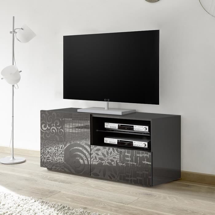 Cm Tv 2 Petit Avec Laqué Éclairage 120 Design Meuble Gris Elma dorxBeC