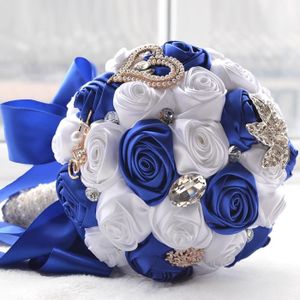 Fleurs stabilisées Bouquet de mariage 21cm BLEU + BLANC