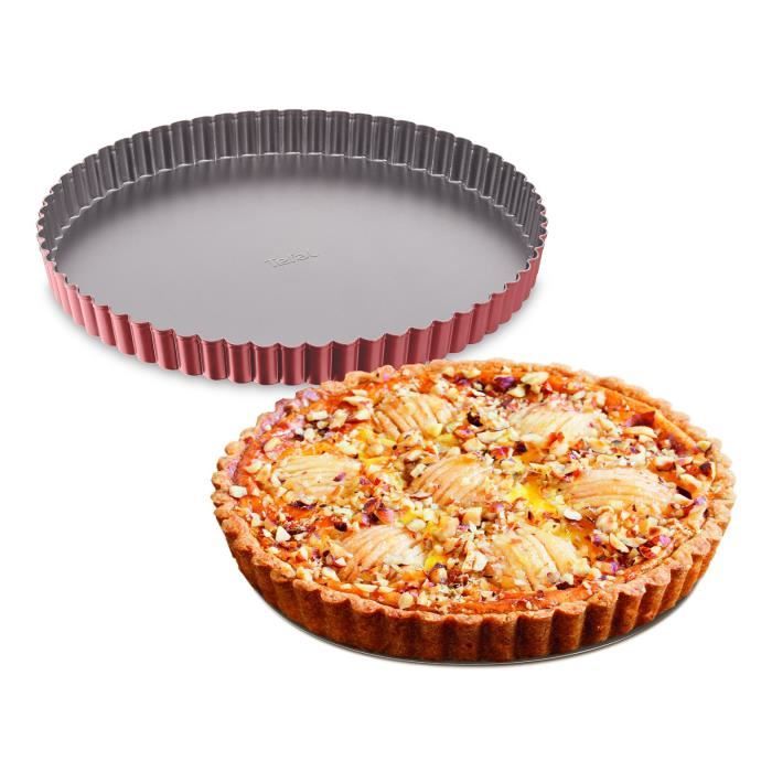 TEFAL Moule à tarte Delibake en acier - Ø 30 cm - Rouge et gris - Fond amovible
