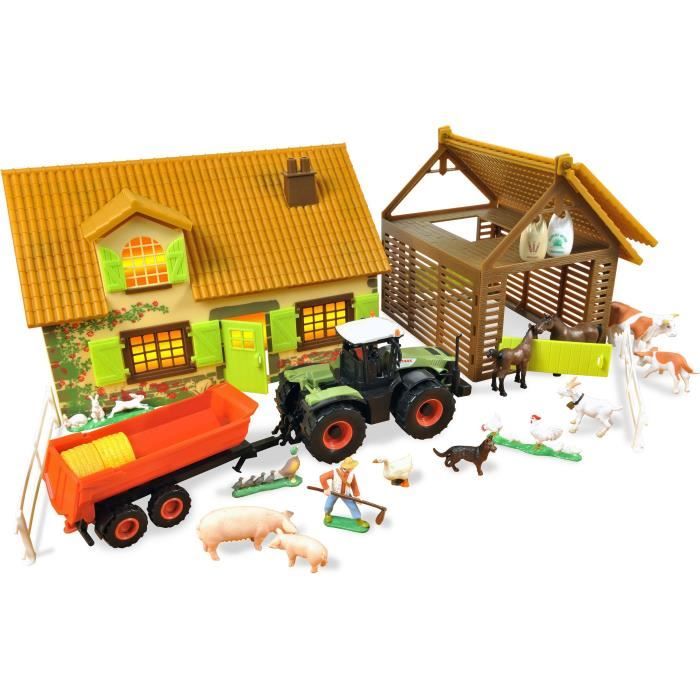 NOREV Ferme avec tracteur claas et remorques + accessoires pour enfant