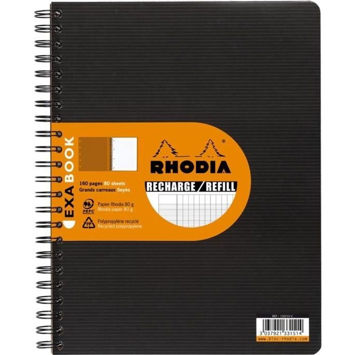 Recharge cahier spirales Rhodia Exabook A4 SEYES 160 pages