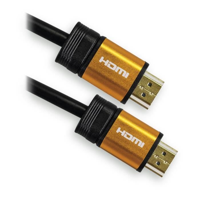 APM 590451 Câble HDMI Mâle / Mâle 1.4 - Plugs Jaune Or - 5 m - Noir