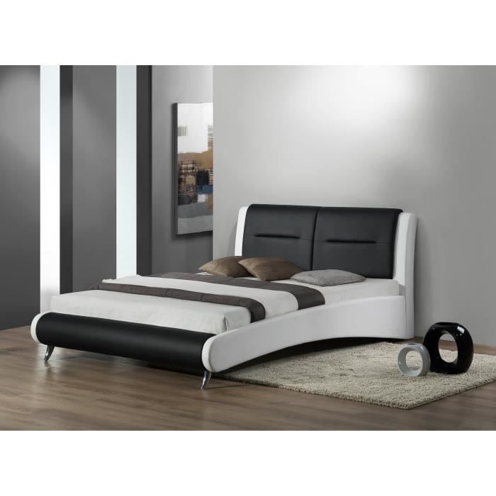 Lit design ELODIE noir/blanc + sommier 140x190cm - Achat ...