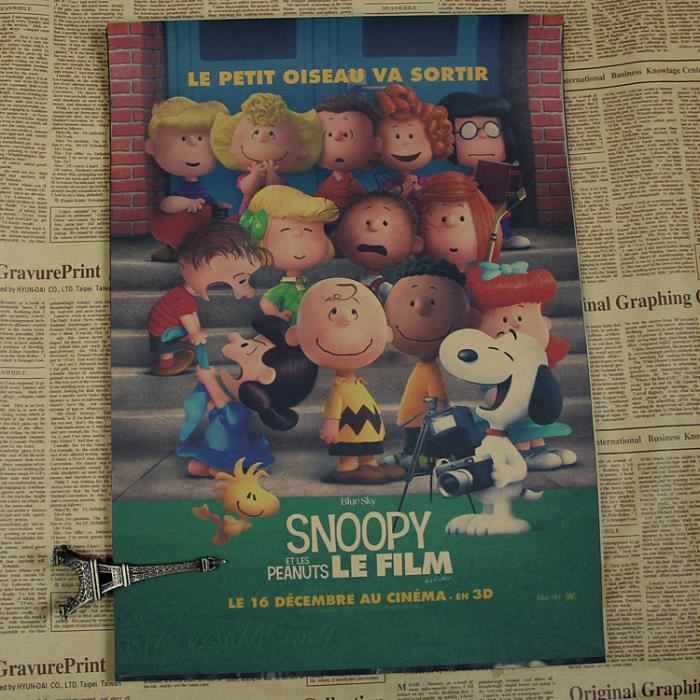 Rétro Affiche En Papier Kraft Poster Snoopy Le Petit Oiseau Va Sortir Collection Vintage Ornement Mural Chambre Bar Café Boutiqu