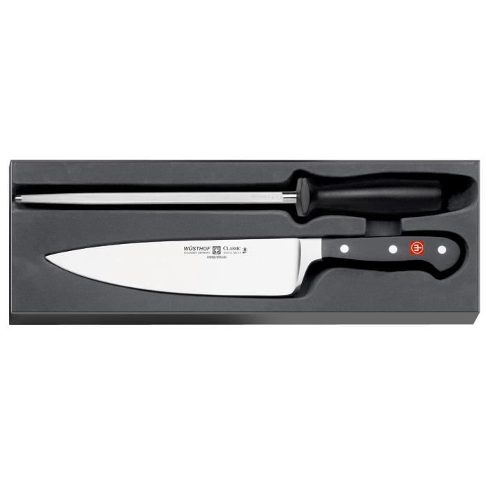 WÜSTHOF Coffret couteau de chef 20cm avec fusil 23cm en acier TR97554E 38x20x4,7cm gris et noir