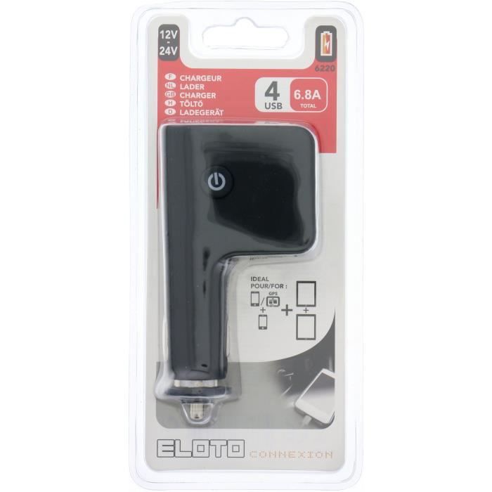 ELOTO CONNEXION Chargeur Allume cigare 12V/24V 4 USB 6,8A