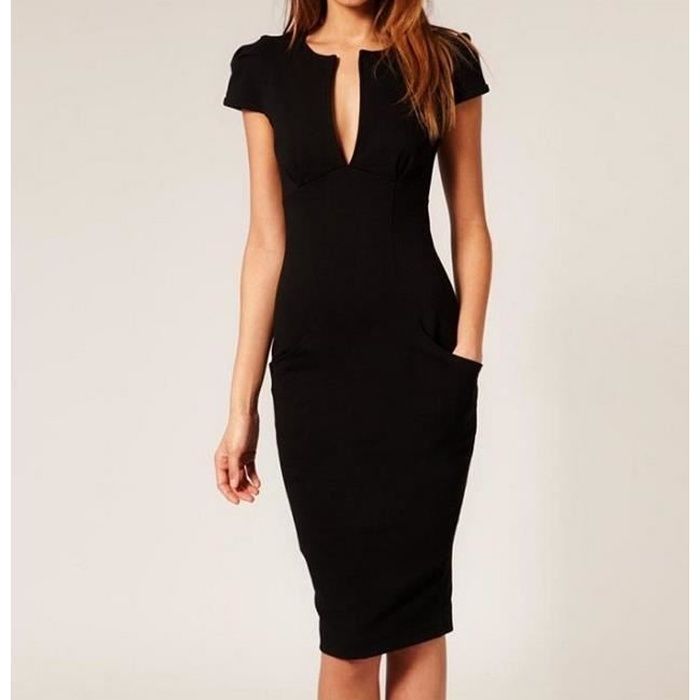 Robe fourreau unie à poches noir Noir - Achat / Vente robe ...