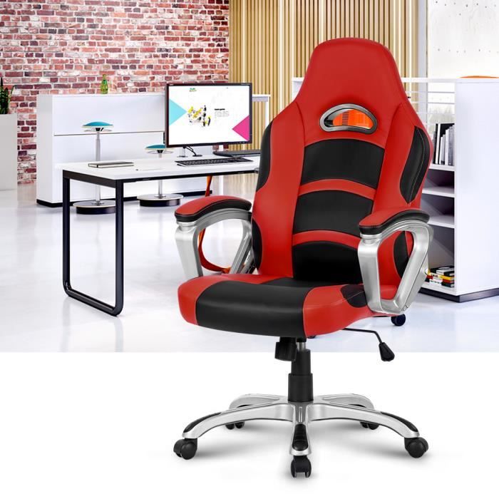 Langria Chaise De Faux Roulettes Bureau Accoudoir RembourréPivotantRouge Cuir Sur Fauteuil Avec En f76gymIYbv