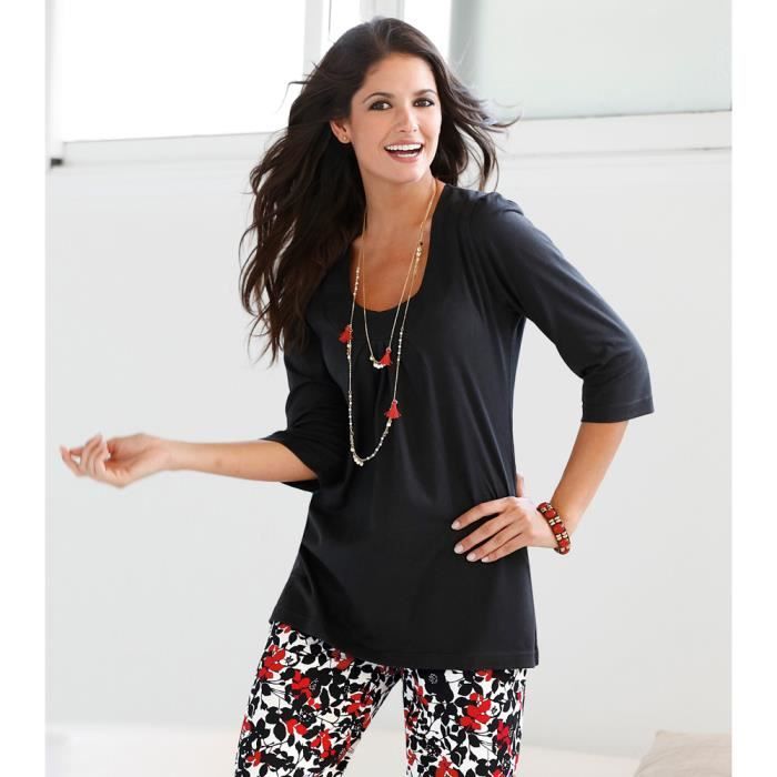 T-shirt manches 3/4 coton femme... Noir - Achat / Vente t ...