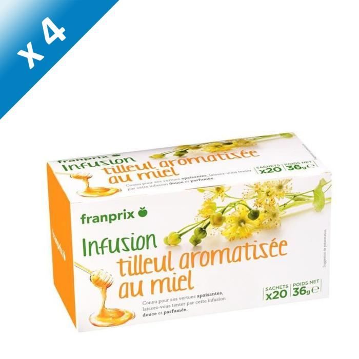 FRANPRIX Lot de 20 sachets d'Infusion Tilleuil Miel - 36 g x4