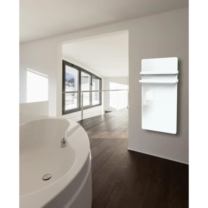 CARRERA Dryer S 1000 watts Radiateur sèche-serviettes électrique - Programmable - LCD - Façade en verre blanc - 2 barres