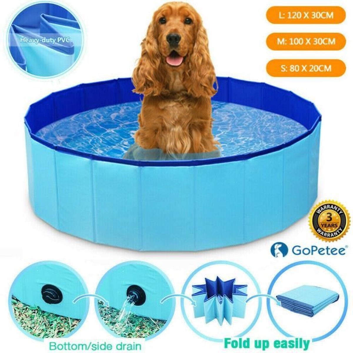 Gopetee Piscine Pour Chiens Pvc Pliable Diamètre 120cm Hauteur 30cm