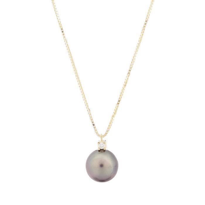 PERLINEA Collier Or Jaune 375° Diamant et Perle de Tahiti Femme