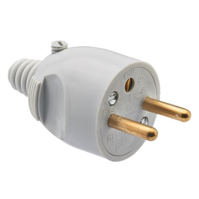 DEBFLEX Fiche mâle 2P+T 16 A sortie droite à coiffe gris