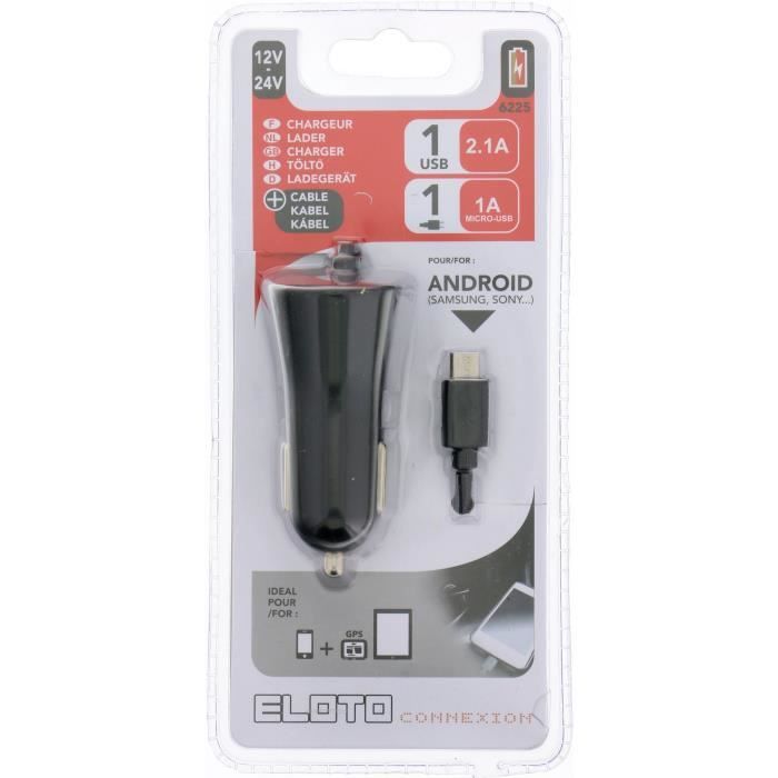 ELOTO CONNEXION Chargeur Allume cigare 12V/24V - USB 2,1A + Cable