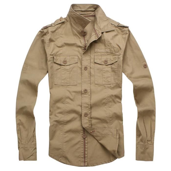  Chemise  Militaire  Homme  en Coton Casual Chemise  Manches 