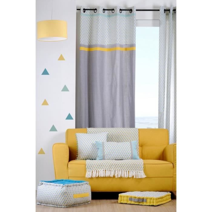 rideau salon jaune et gris