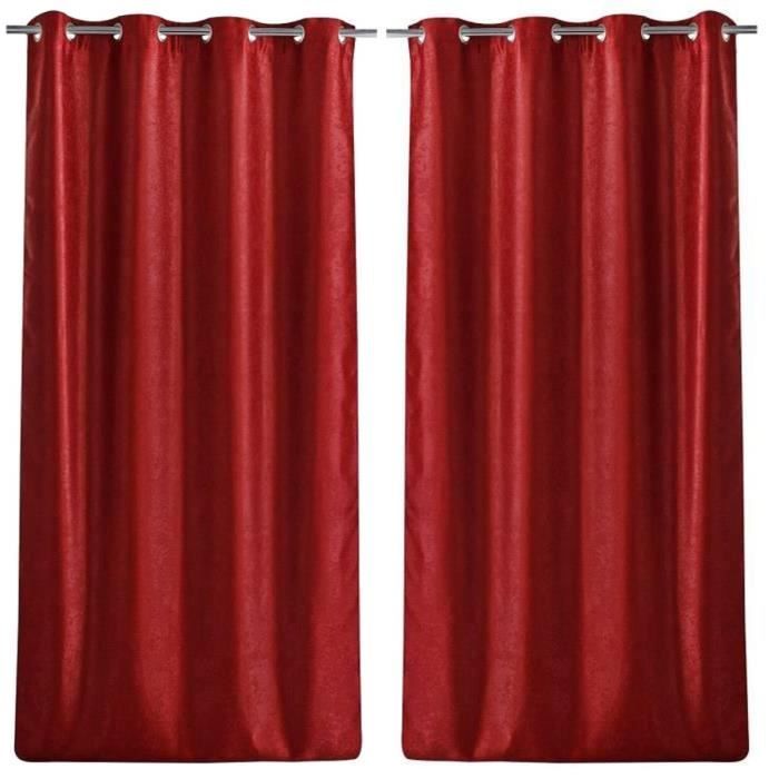 Paire de double rideaux occultant effet velours 140x260cm bordeaux