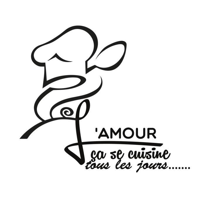 Stickers adhésif mural L'amour ça se cuisine tous les jours - Feuille de vinyle calandré - Multicolore - 64x55cm