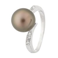 BAGUE - ANNEAU PERLINEA Bague Or Blanc 375° Perle de Tahiti et Di BAGUE - ANNEAU PERLINEA Bague Or Blanc 375° Perle de Tahiti et Di