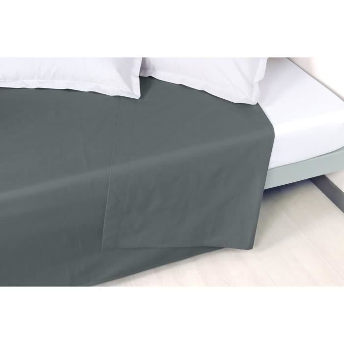VENT DU SUD Drap plat Percale Manoir - Ardoise - 180x290cm