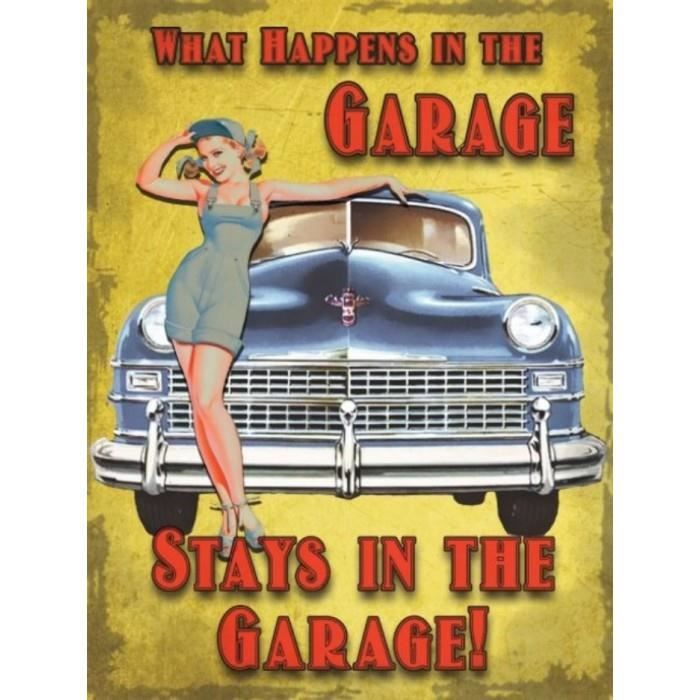 Plaque Pin Up Garage Voiture Bleu 70x50cm Tole Deco Garage Us Diner 