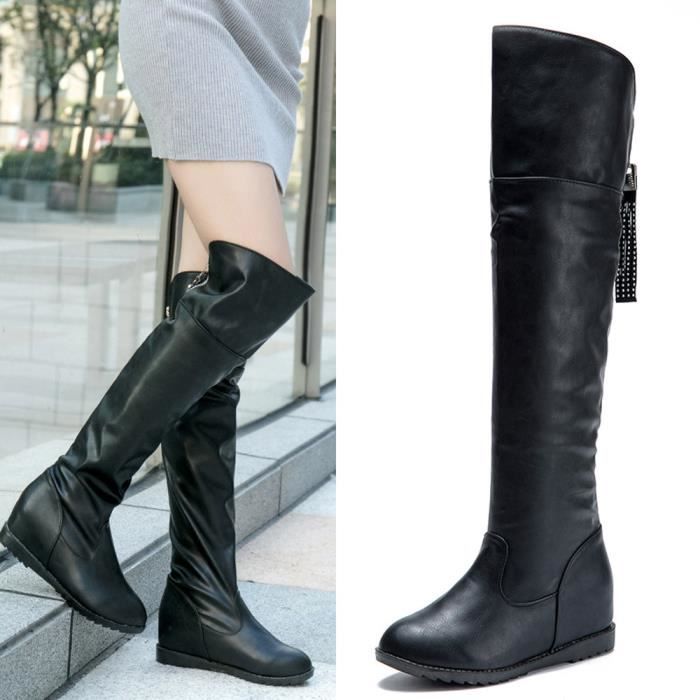 Botte Augmenté Plats Sur Pour La Talons Noir Haute Napoulen®hiver Genou Femmes Yjj71012381bk Cuissardes sQtrChxBd