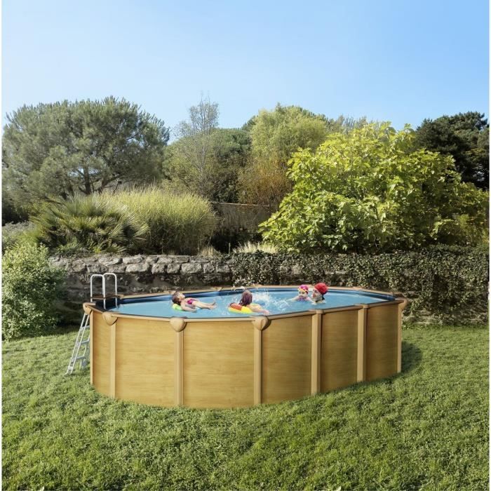 TRIGANO Piscine ovale en métal 6,40x3,90x1,32m - Marron