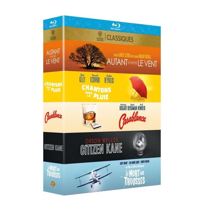5 films classiques Warner : Autant en emporte le vent, Chantons sous la pluie, Casablanca, Citizen Kane & La Mort aux trousses