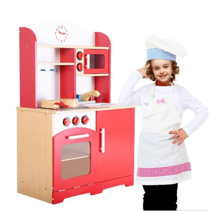 Cuisine en Bois pour Enfants 61 x 33 x 93CM avec Accessoires Rouge Jeu de Cuisine Éducatif ...