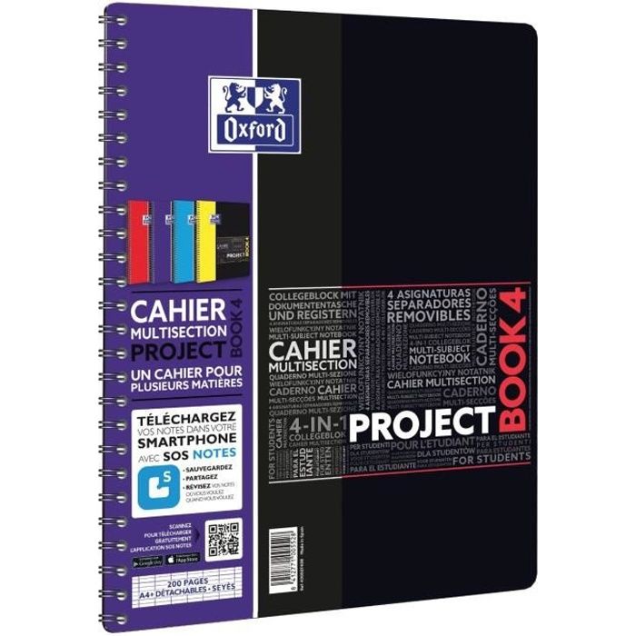 Cahier a sections - Oxford etudiant- A4+ - 200 pages -Seyes - Feuilles perforees + App scribzee - Projectbook
