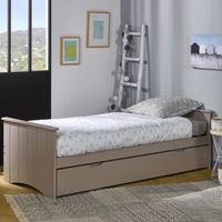 LIT GIGOGNE Lit gigogne + matelas 80x190 bois lin LIT GIGOGNE Lit gigogne + matelas 80x190 bois lin