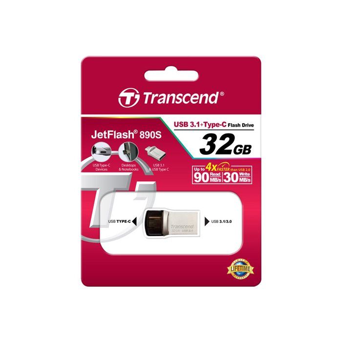 TRANSCEND Clé USB JETFLASH 890 - 32 Go- Placage Argent