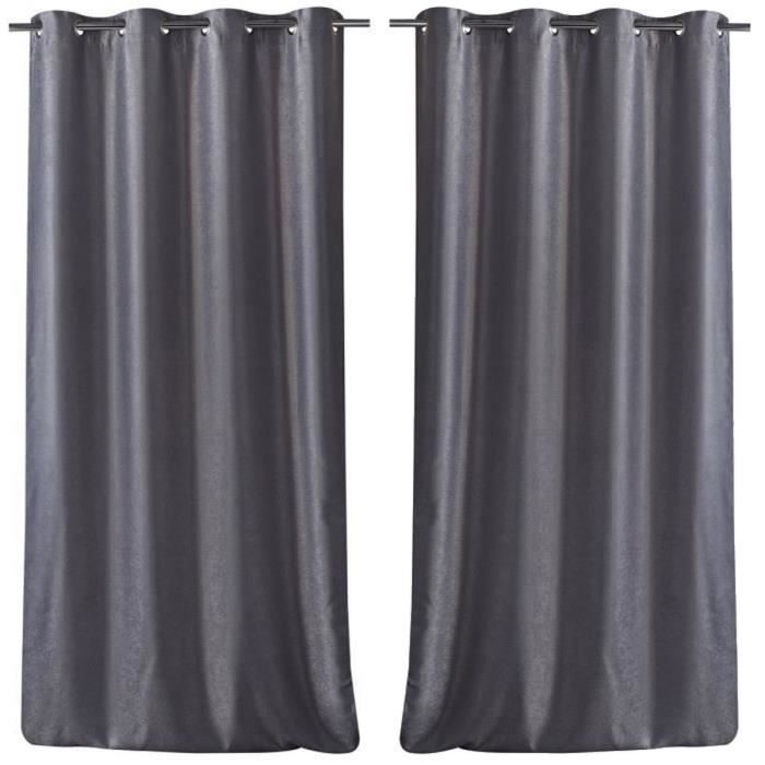 Paire de double rideaux occultant effet velours 140x260cm gris