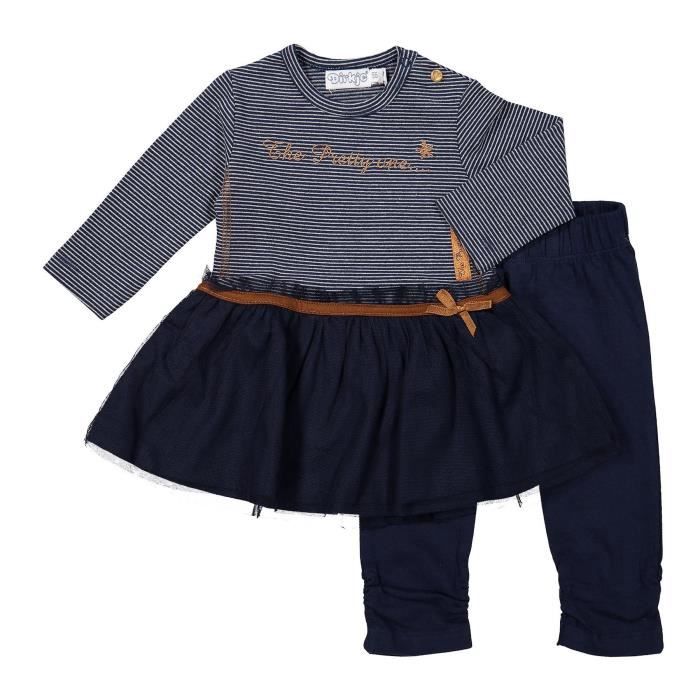 DIRKJE Ensemble T-shirt rayé + Jupe tutu + Legging Bleu marine Bébé Fille
