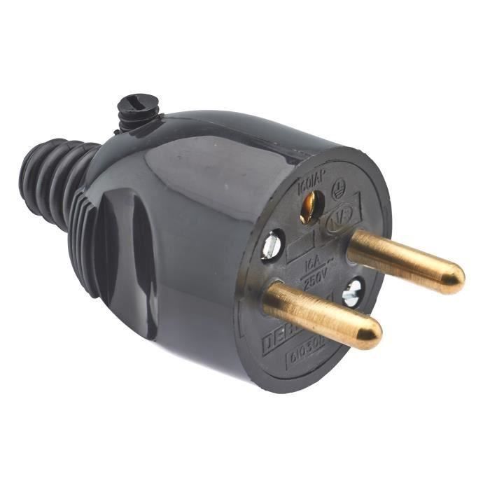 DEBFLEX Fiche mâle 2P+T 16 A sortie droite à coiffe noir (Lot de 3)