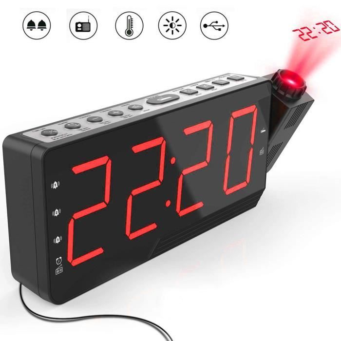 Radio Réveil à Projection FM avec trois Alarmes Horloge