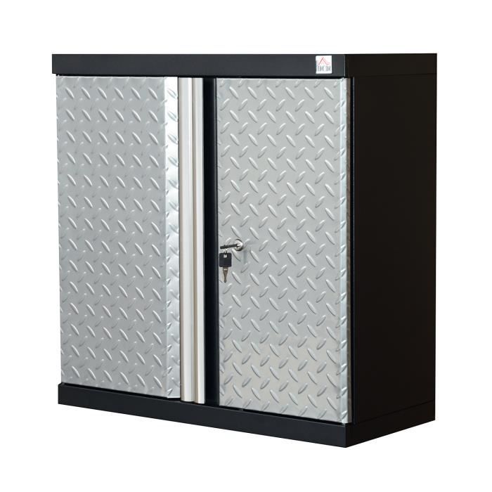 Armoire à Outils Mural Garage Atelier Porte à 2 Battants Verrouillable avec Etagère Tôle